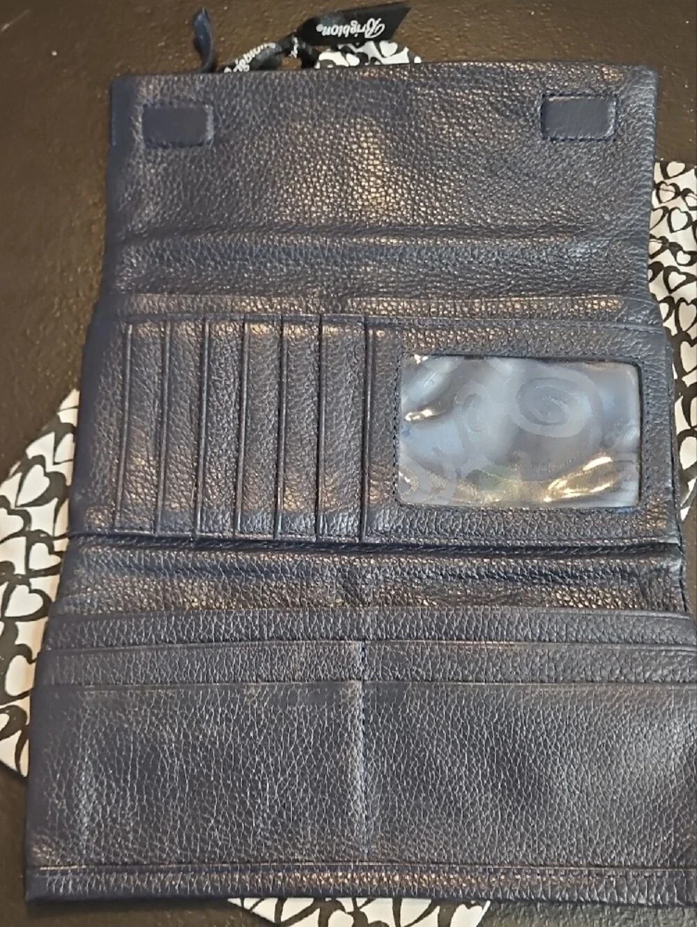 Brighton Navy Blue Leather Studded Tri-Fold Clutch Wallet + Dustbag Nice! ST34